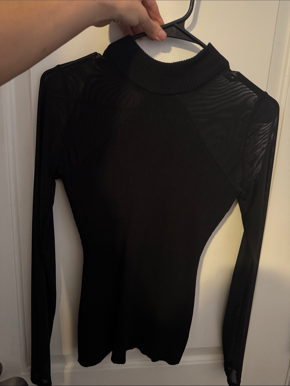 Fashion Nova Black Long Sleeve Mesh Trim Crop Top